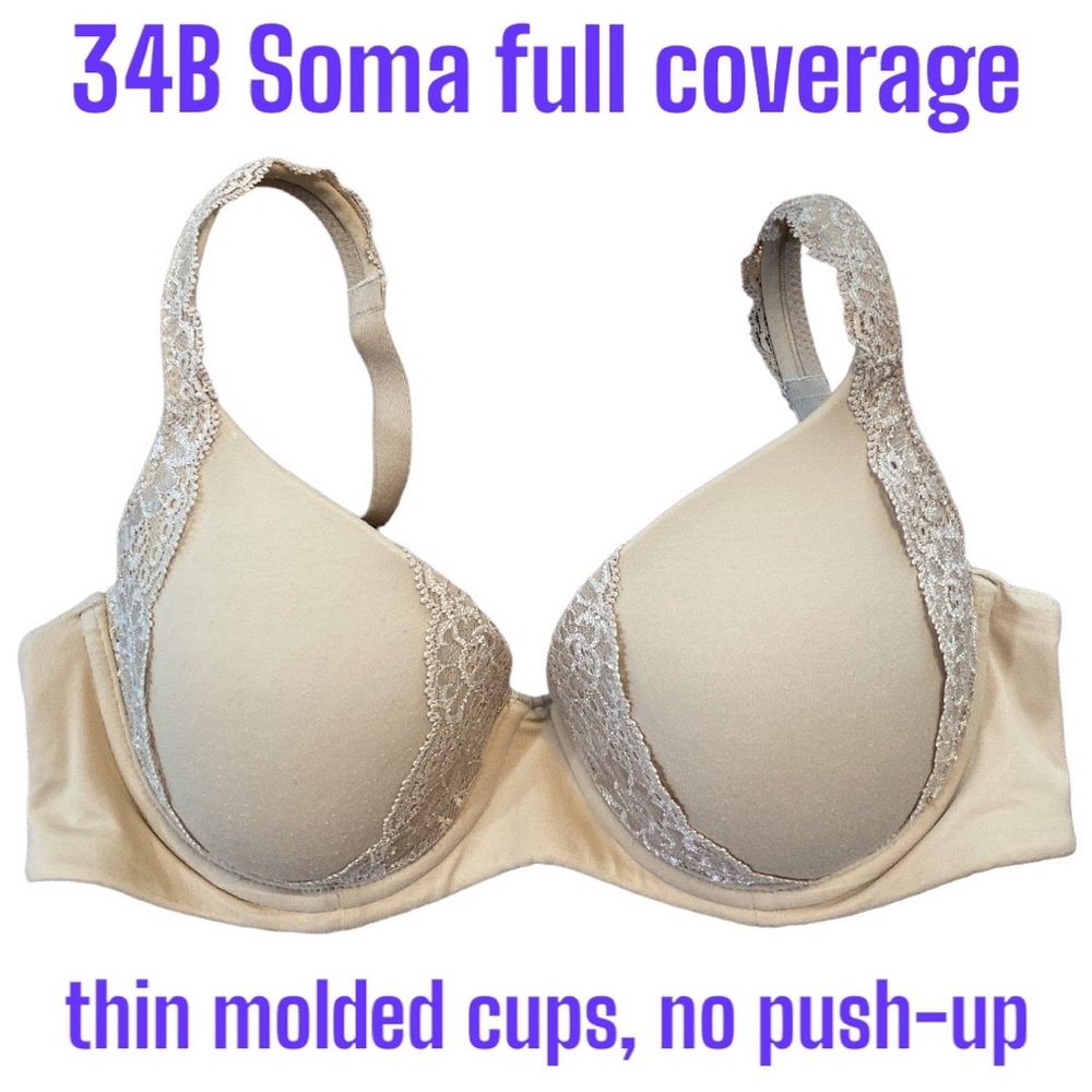 34B Soma Embraceable Full Coverage Bra Lace Thin Molded Padded Cups 2/$40-$50